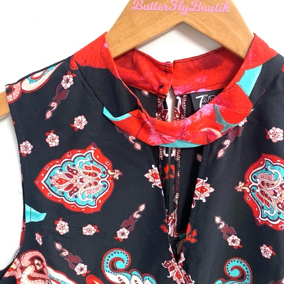 (B10) 7th Avenue Ny & Co. Cutout Printed Peplum Blouse, Size Medium, NWT - Picture 2 of 8